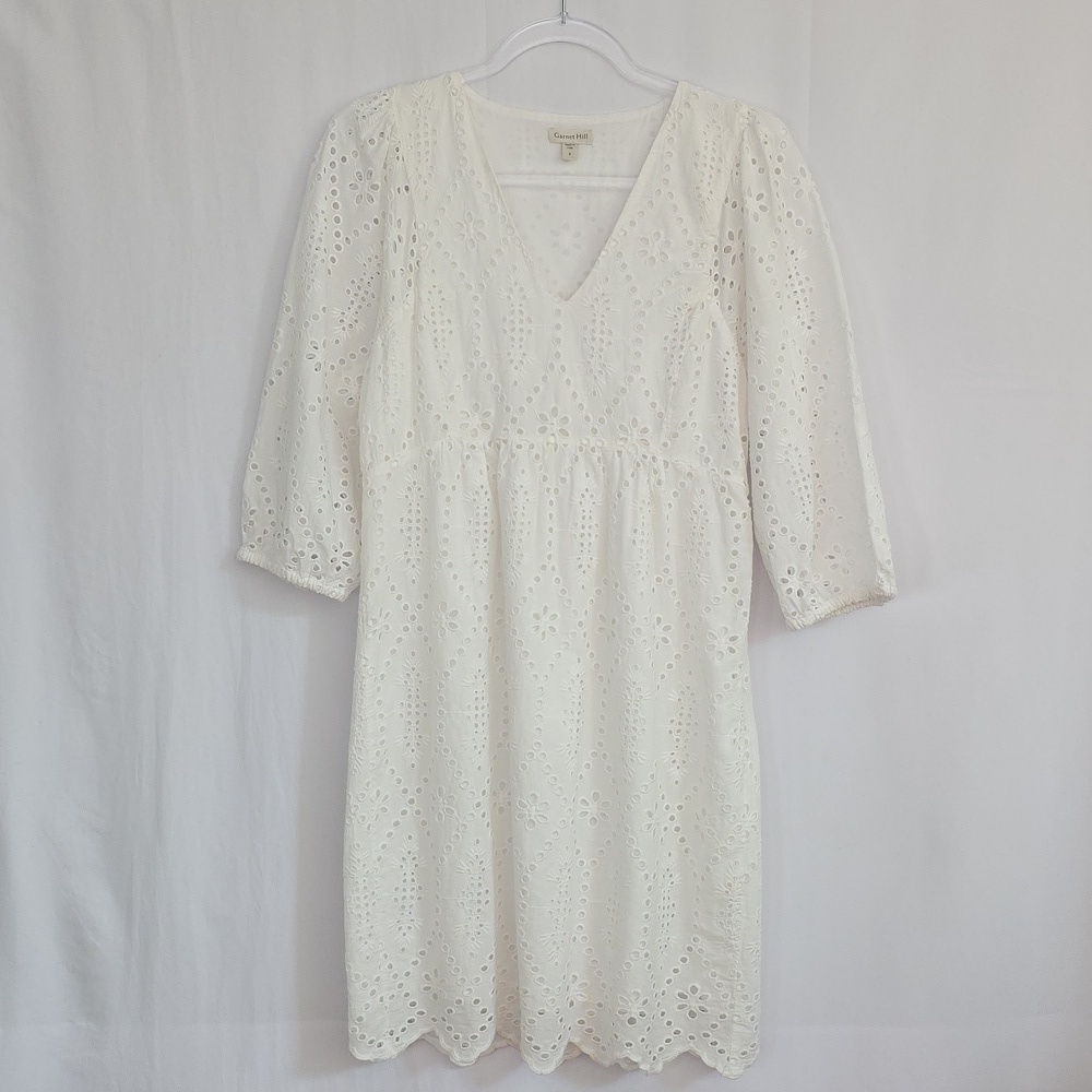Garnet Hill Lined White Floral Embroidered Lace Cotton Dress. Size 2